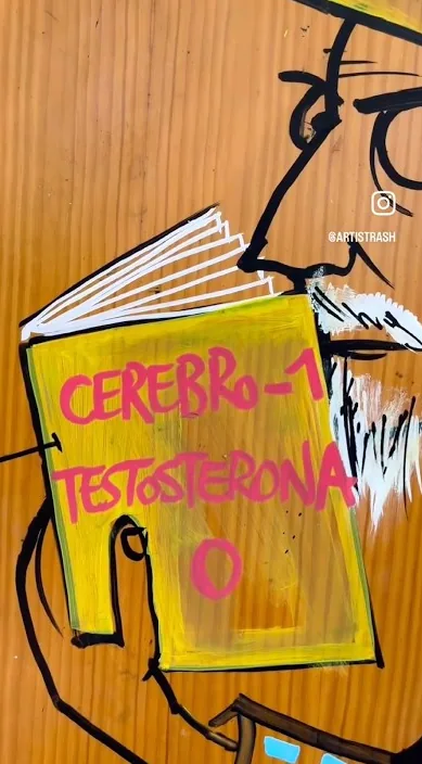 Cerebro - 1 testosterona - 0 – street art in Barcelona: scene from the Art Is Trash video by Francisco de Pájaro